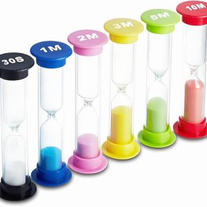 Sand Timer 6 Colors Hourglass Sandglass Sand Clock Timer 30sec / 1min / 2mins / 3mins / 5mins / 10mins (Pack of 6). for Classroom Game Home Office, Toothbrush Timer for Children Kids