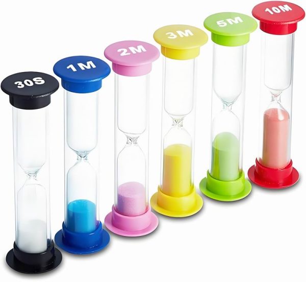 Sand Timer 6 Colors Hourglass Sandglass Sand Clock Timer 30sec / 1min / 2mins / 3mins / 5mins / 10mins (Pack of 6). for Classroom Game Home Office, Toothbrush Timer for Children Kids